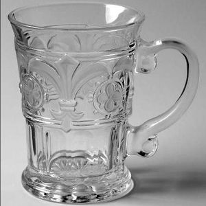 Set of FOUR glass mugs/water glasses Fleur de Lis by Crystal Clear Industries